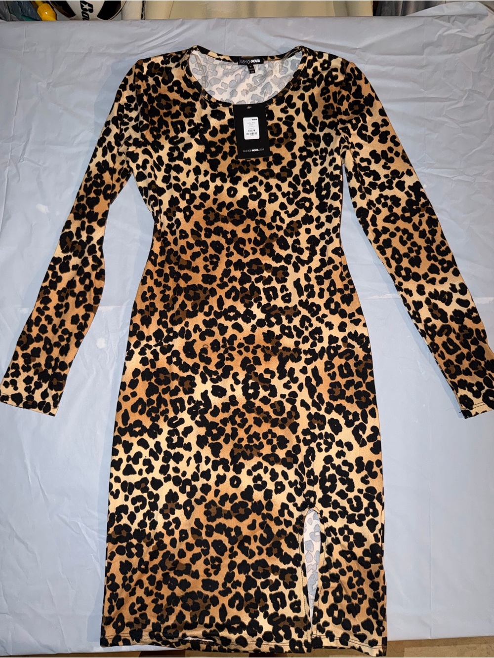 Fashion Nova Leopard Print Long Sleeve Dress - Brown & Black